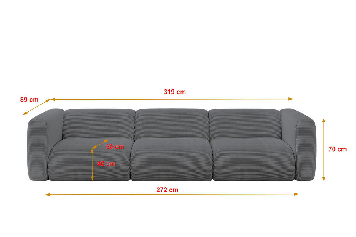 MODULÁRNÍ pohovka MIRA-S2, 3místná, 319 × 89 × 70 cm, tmavě šedá, manšestr - černá/tmavě šedá, kompozitní dřevo/textil (319/70/89cm) - ALTDECOR