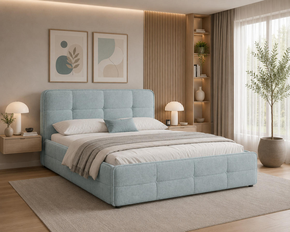 POLSTERBETT 17 140 x 200 cm – Aragon – Bett mit Federmechanismus und Stauraum - Blau, Holz (140/200cm) - ROYAL24_MARKT