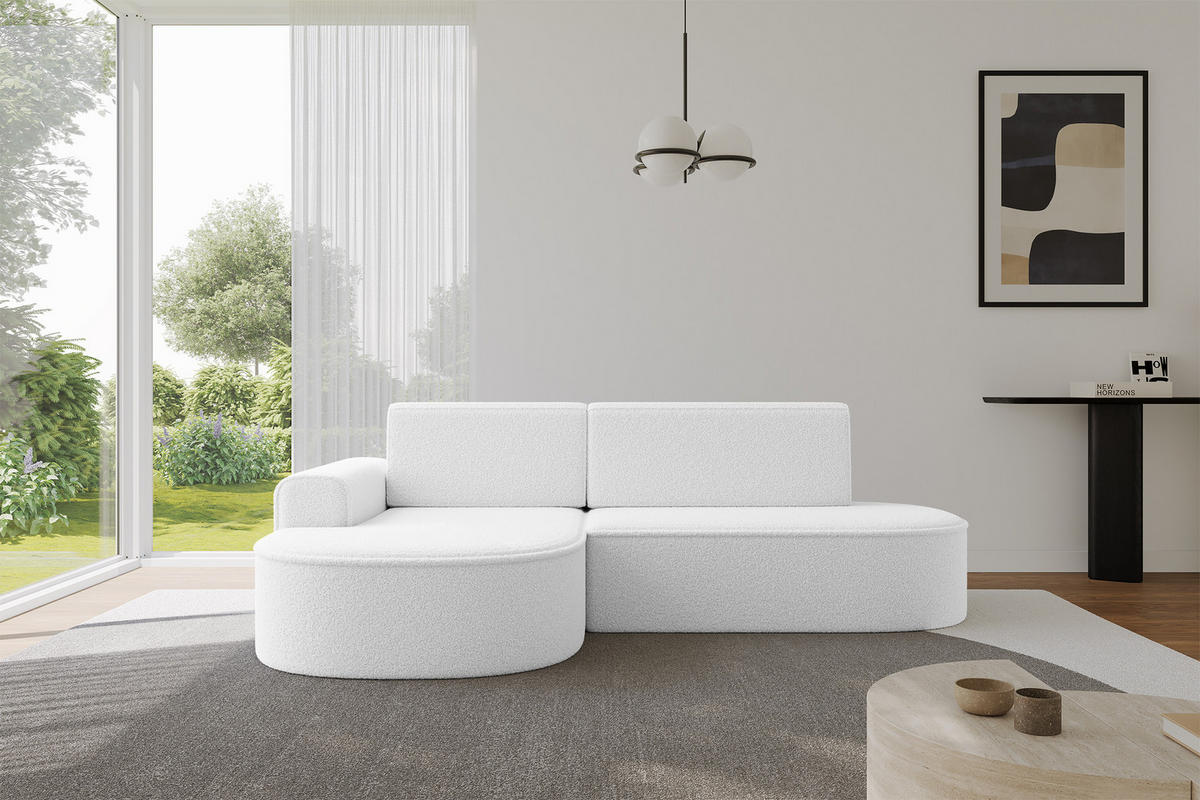 ECKSOFA mit Schlaffunktion und Bettkasten Ottomane Links MARI-L1-S - 283x167x85 cm Weiß Bouclé - Schwarz/Weiß, Holzwerkstoff/Kunststoff (283/167cm) - ALTDECOR
