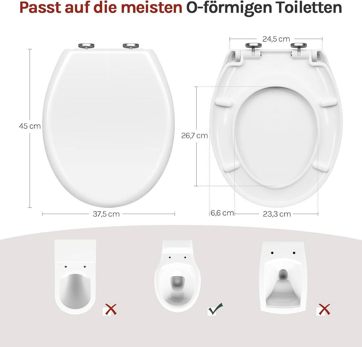 WC SITZ mit Absenkautomatik, Antibakteriell Oval - Weiß, Kunststoff (37/2.51/45cm) - Woltu