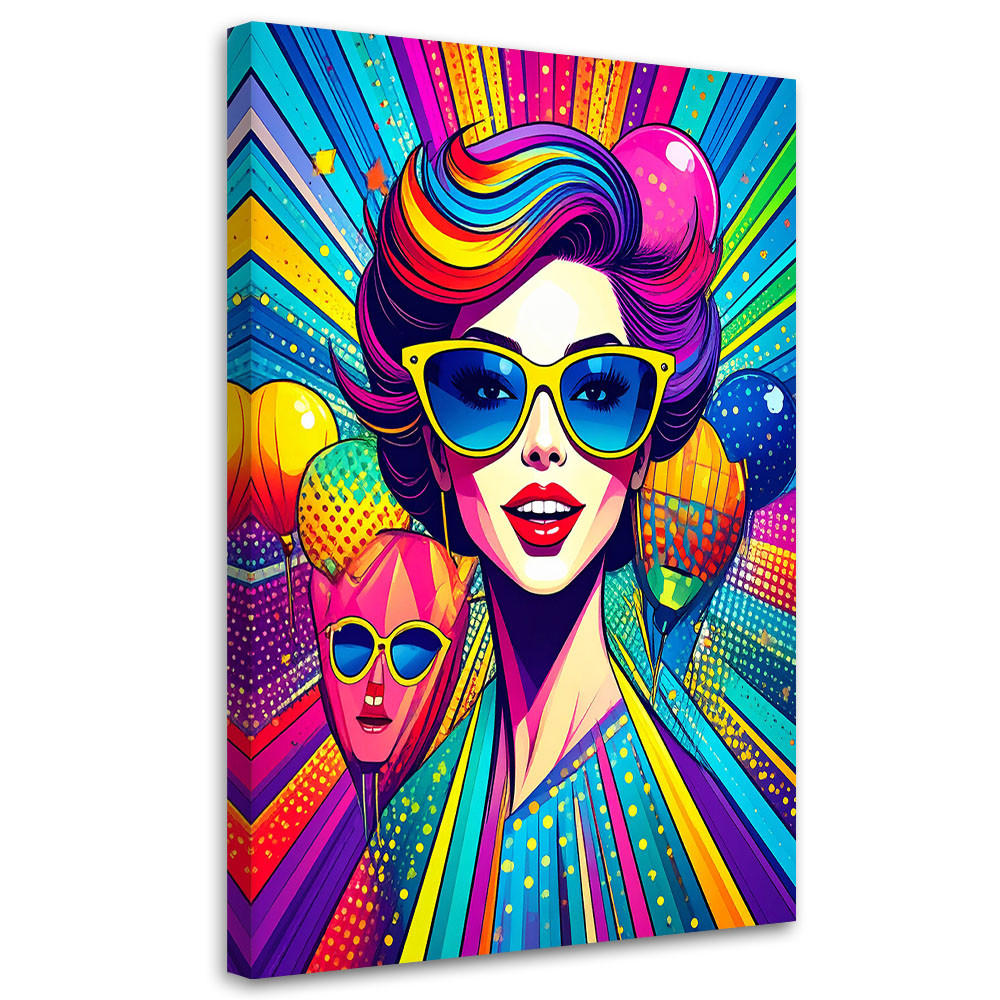 BILD auf Leinwand, Frau mit Brille im Pop-Art-Stil - Multicolor, Textil (40/60cm) - Feeby