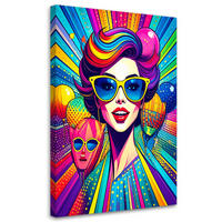 BILD auf Leinwand, Frau mit Brille im Pop-Art-Stil - Multicolor, Textil (40/60cm) - Feeby