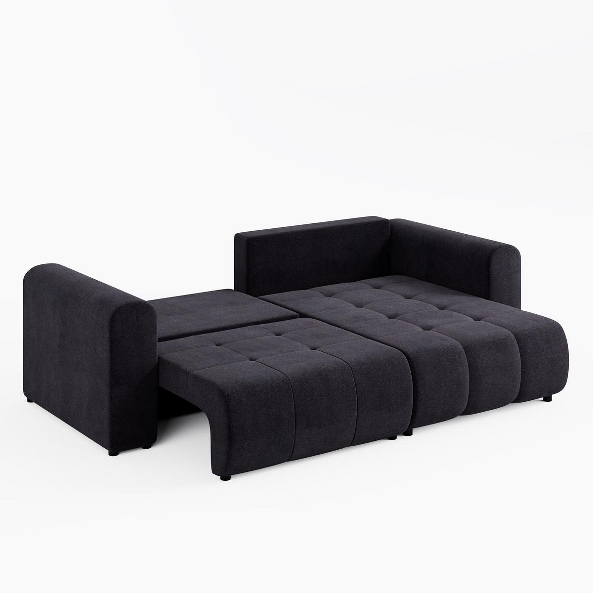 ECKSOFA RIVA Rechts Dunkelgrau Velours-Stoff Premium L-Form Couch mit Schlaffunktion & Bettkasten - Dunkelgrau/Schwarz, Holz (160/255cm) - Barchello