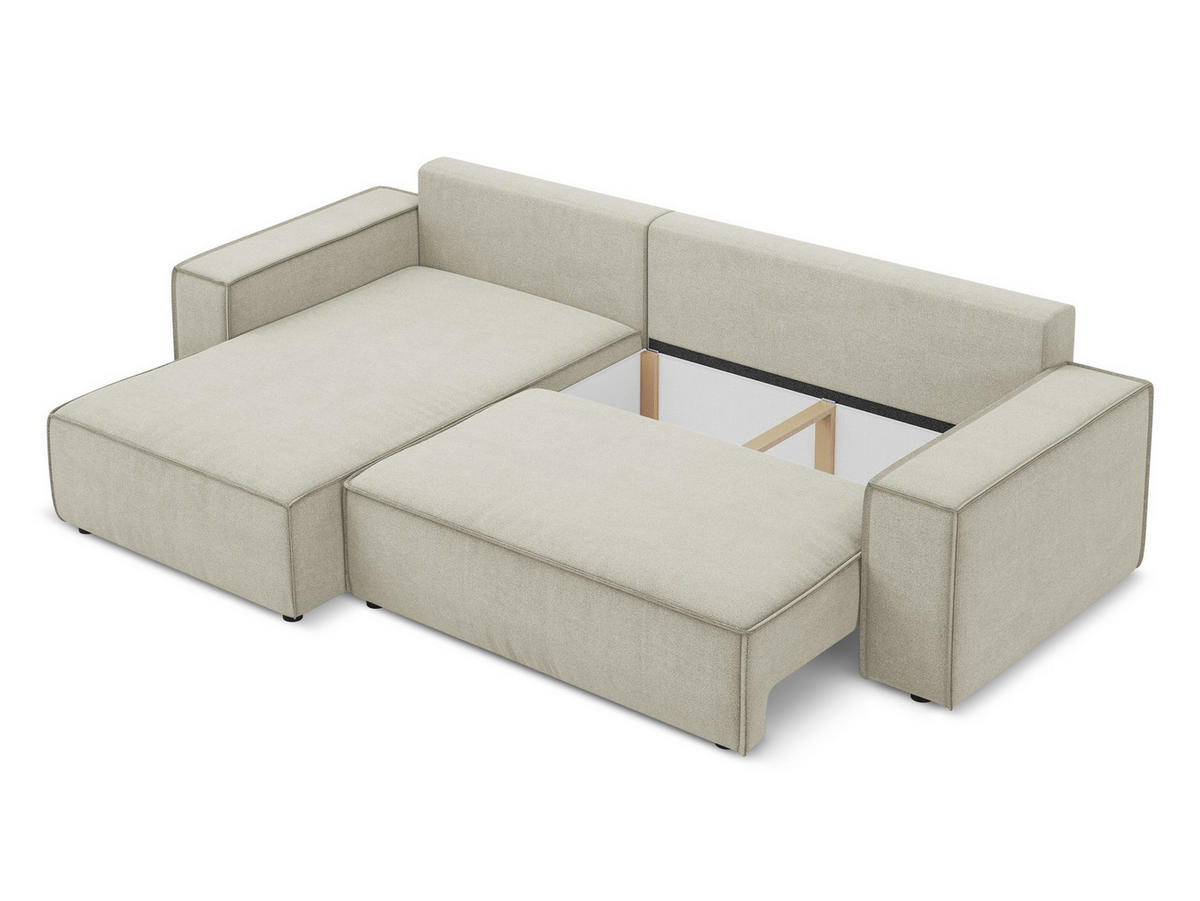 ECKSOFA mit Schlaffunktion Strukturstoff Stoff Beige - Beige/Creme, Kunststoff/Textil (185/290cm) - Makamii