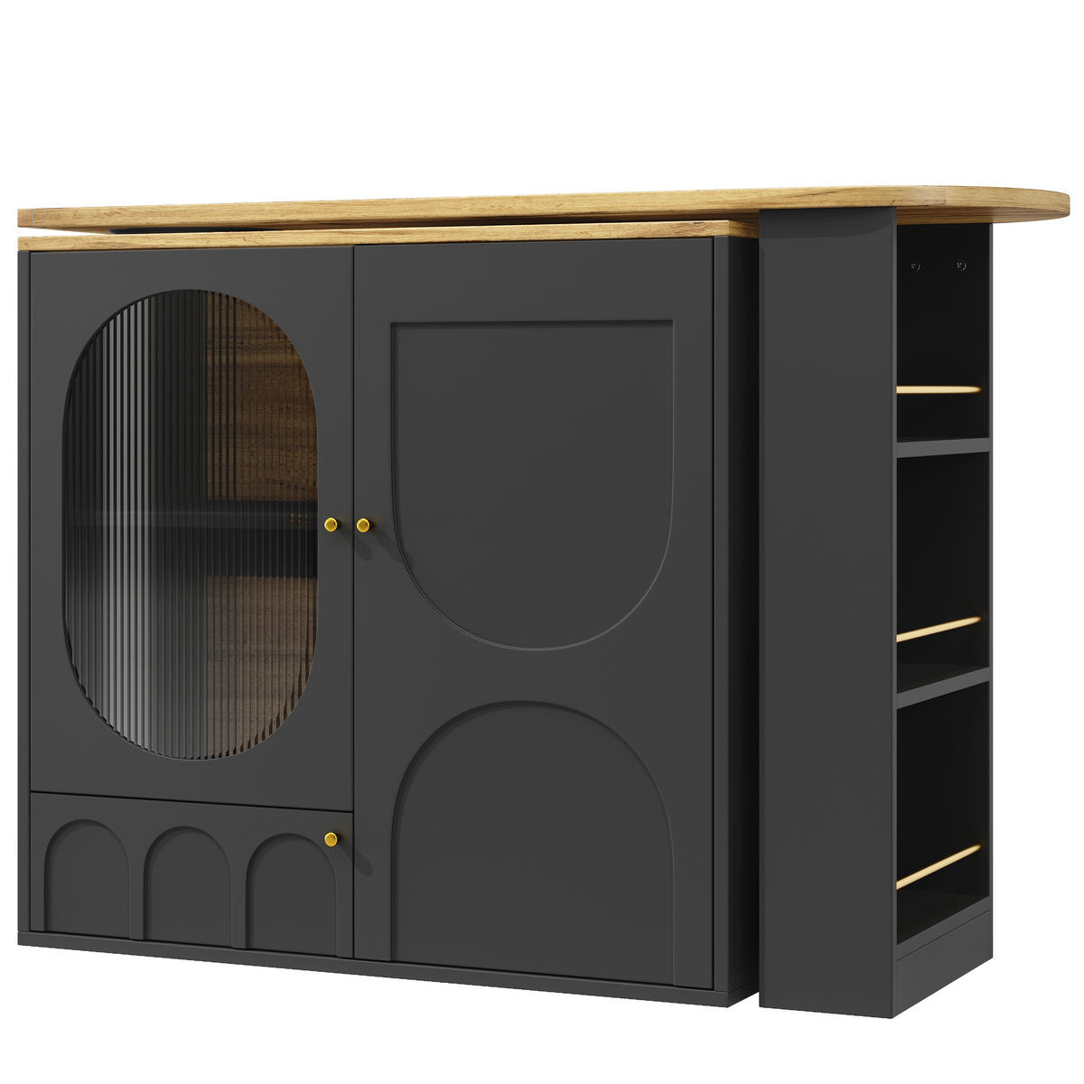 BARTISCH/KÜCHENINSEL aus MDF & Metall, 360° drehbar, 138/204/39/105 cm, Schwarz - Schwarz, Holzwerkstoff (39/105/138cm) - Redom