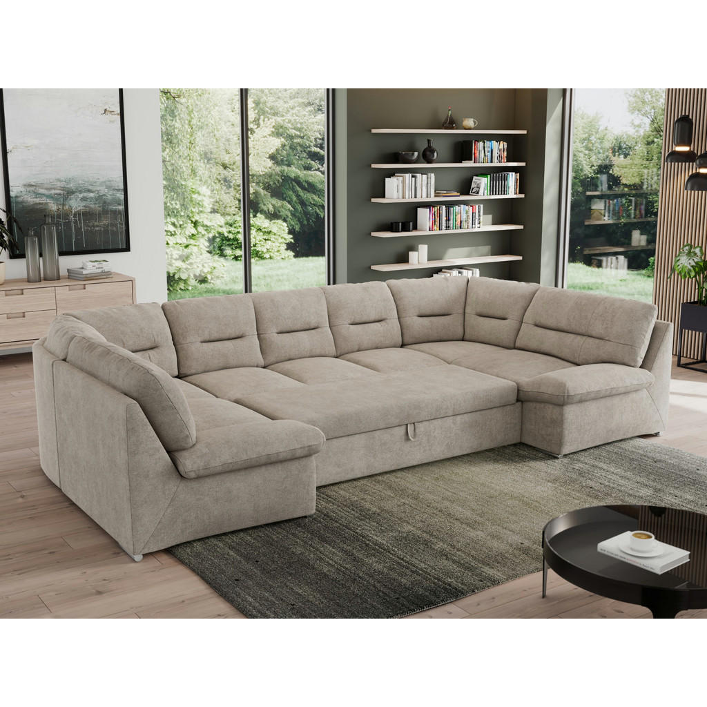 Thumbnail - MKS Wohnlandschaft, Beige, Textil, 6-Sitzer, U-Form, 340x93x206 cm, Wohnzimmer, Sofas & Couches, Wohnlandschaften, Wohnl...