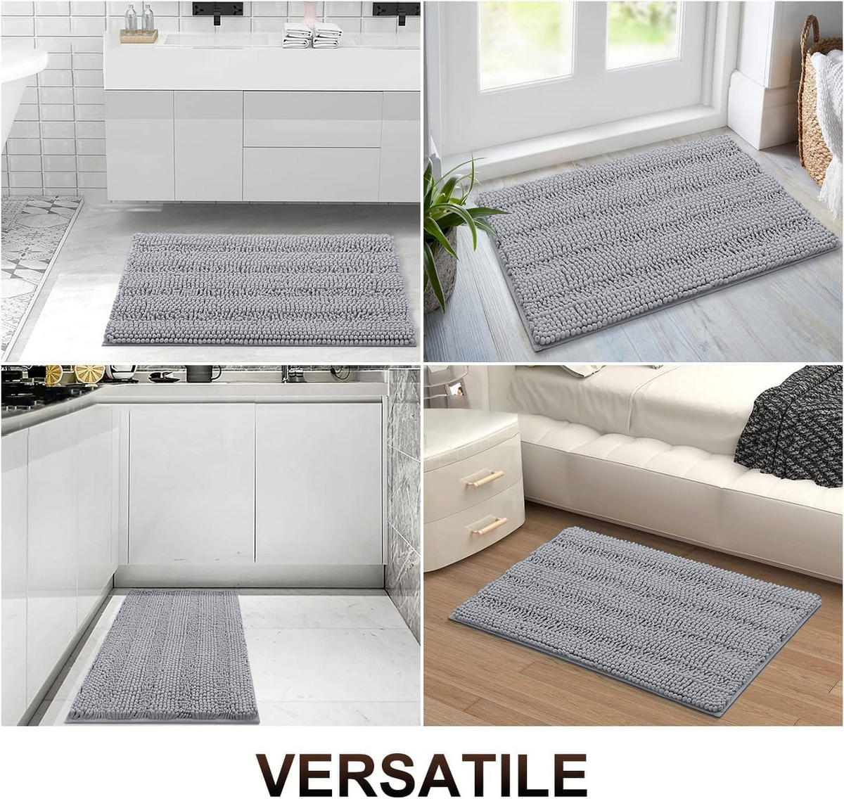 BADEMATTE Chenille 41/61 cm Extra Dick Saugfähig Rutschfest Waschbar - Dunkelgrau, Textil (41/61cm)