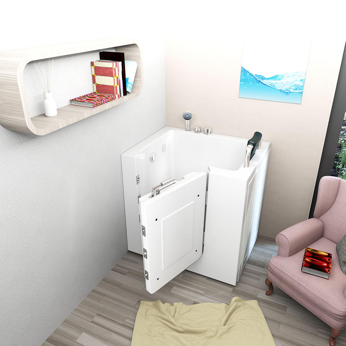 SENIORENWANNE S02-A-R Weiß - Weiß, Glas/Kunststoff (100/113/78cm) - AcquaVapore by Sandra Jentho