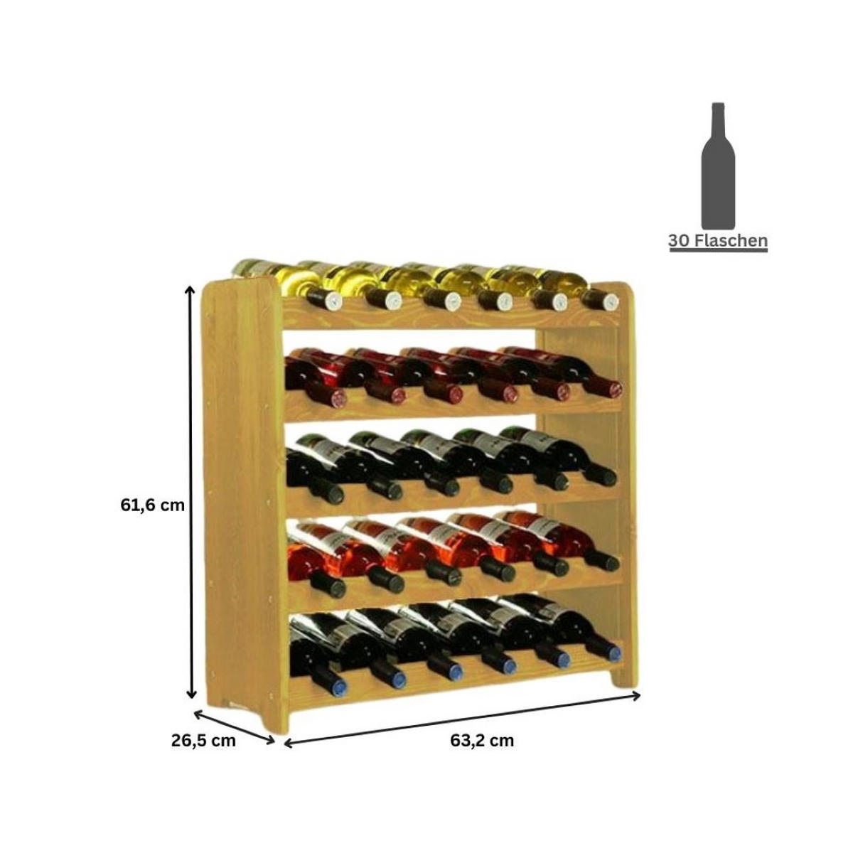 WEINREGAL Pinotwine C 61,6x63,2x26,5 cm 30 Flaschen Massives Kiefernholz Rotbraun Geölt - Rotbraun, Holz (63.2/61.6/26.5cm) - PROREGAL