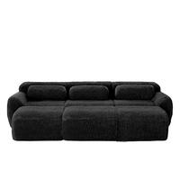3-SITZER Sofa 291x179x73 cm aus Plüschstoff rahmenlos modular mit 3 Ottomans, schwarz - Schwarz, Textil (179/73/291cm)