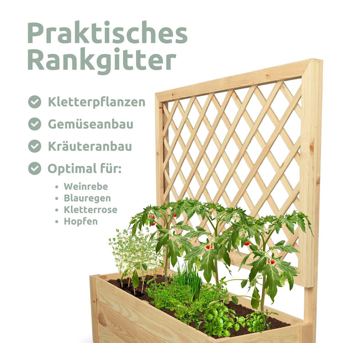 PFLANZKASTEN mit Rankgitter- Kiefer - 98 x 34 x 104cm - Naturfarben, Holz (98/104/34cm) - holz4home