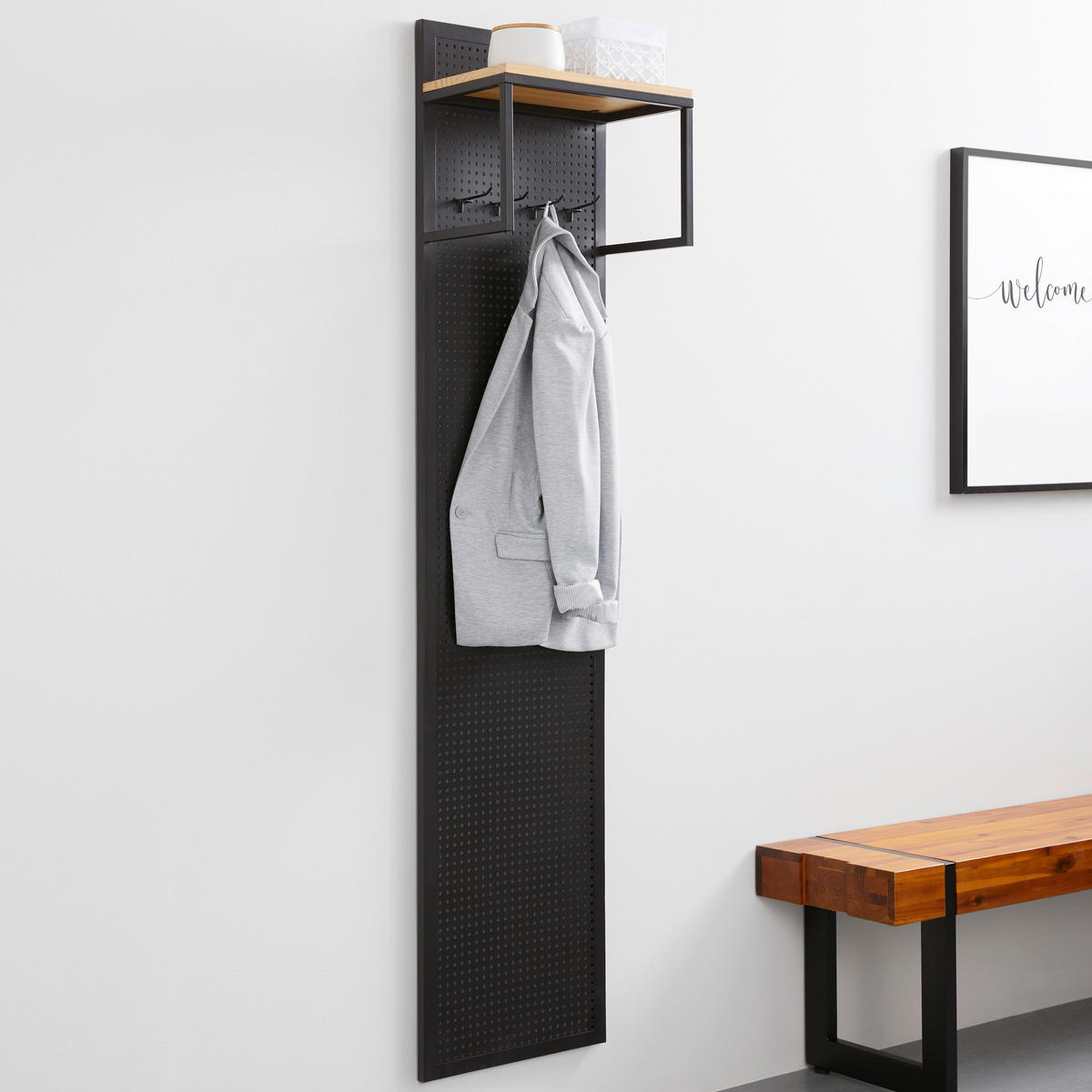 GARDEROBE Lorenzo Schwarz/Kiefer Metall/Echtholz - Schwarz, Holz (40/180/25cm) - Bessagi Home