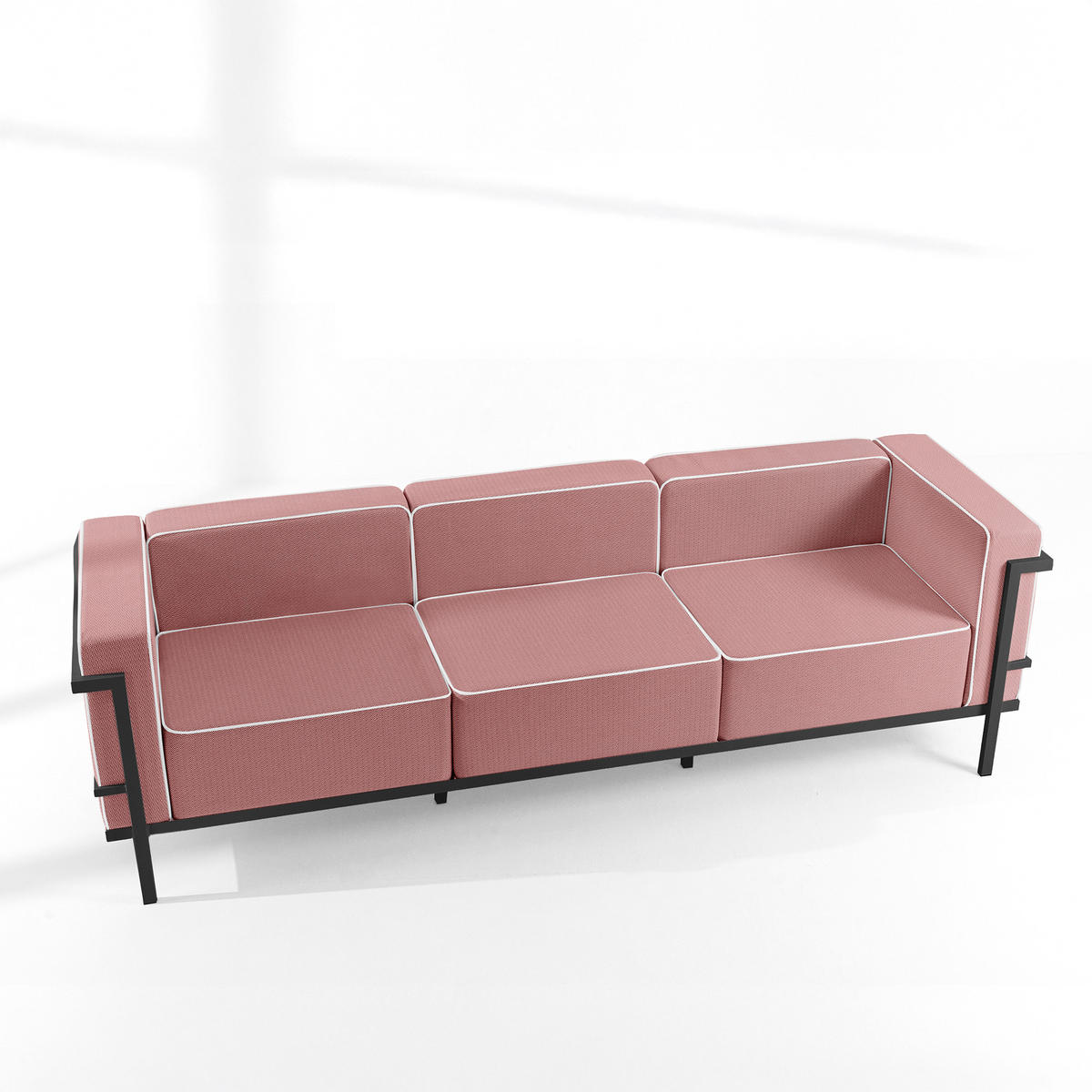 GARTENSOFA TRIGLO 3-Personen, Stahlrahmen, Modern, Dunkelgrau - Dunkelgrau/Rot, Textil/Metall (229/70/69cm) - KONSIMO®