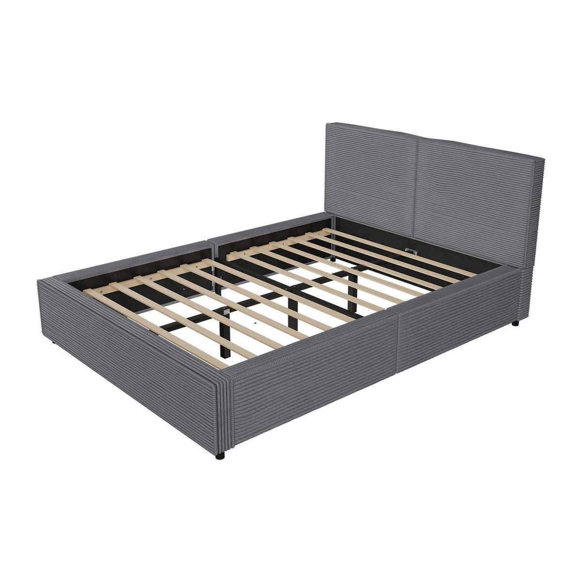 POLSTERBETT Salerno Cord grau 140x200 cm - Grau, Textil (140/200cm) - Juskys