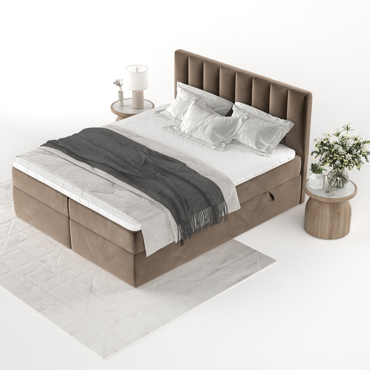 BOXBETT Bari 200/200 cm Braun im Paros Stoff - Braun, Holz/Holzwerkstoff (200/200cm) - AltaBeds