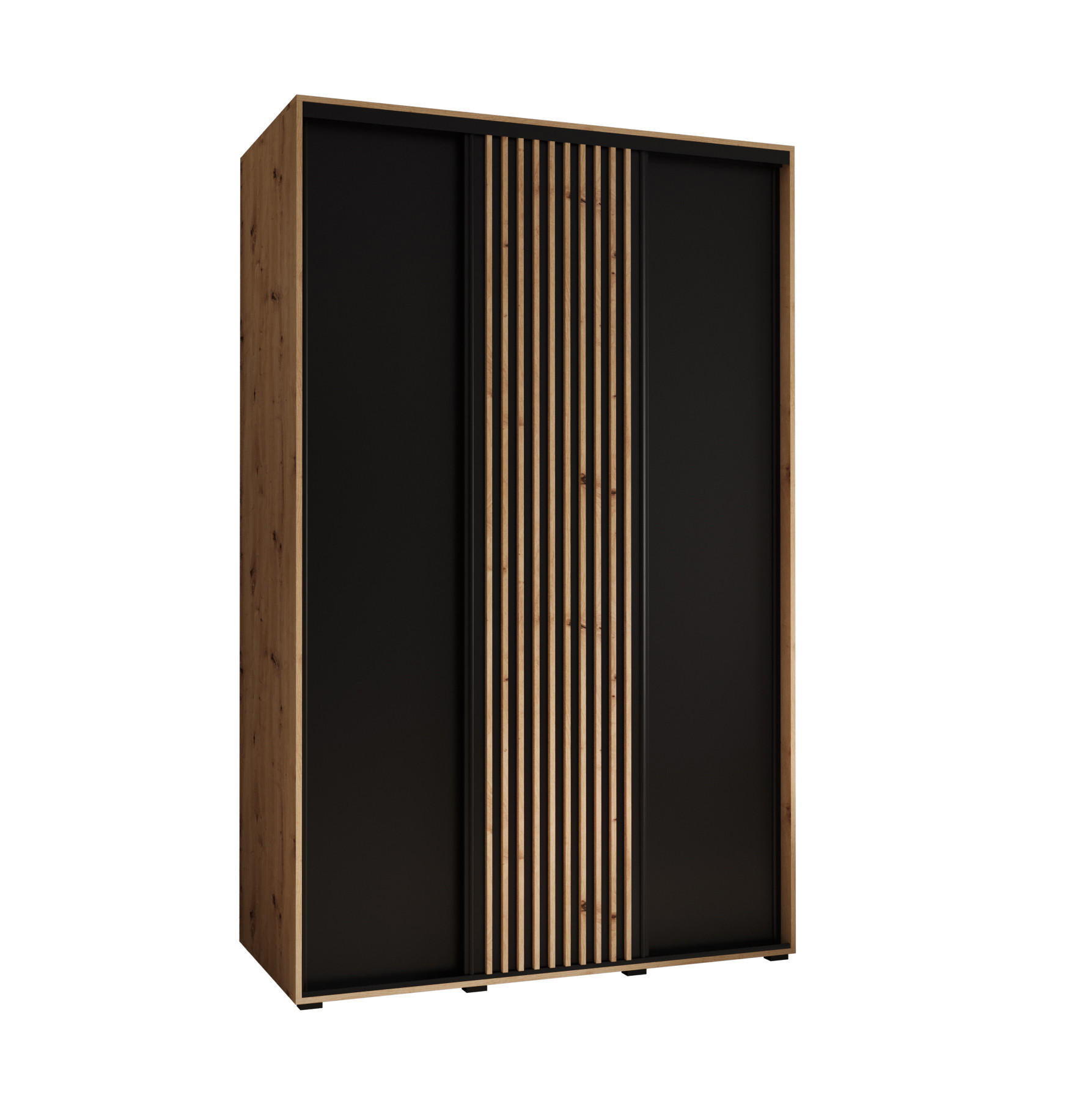 Abiks Möbel Schwebetürenschrank Eiche Artisan, Schwarz, Eiche Artisan 150x235x60 cm