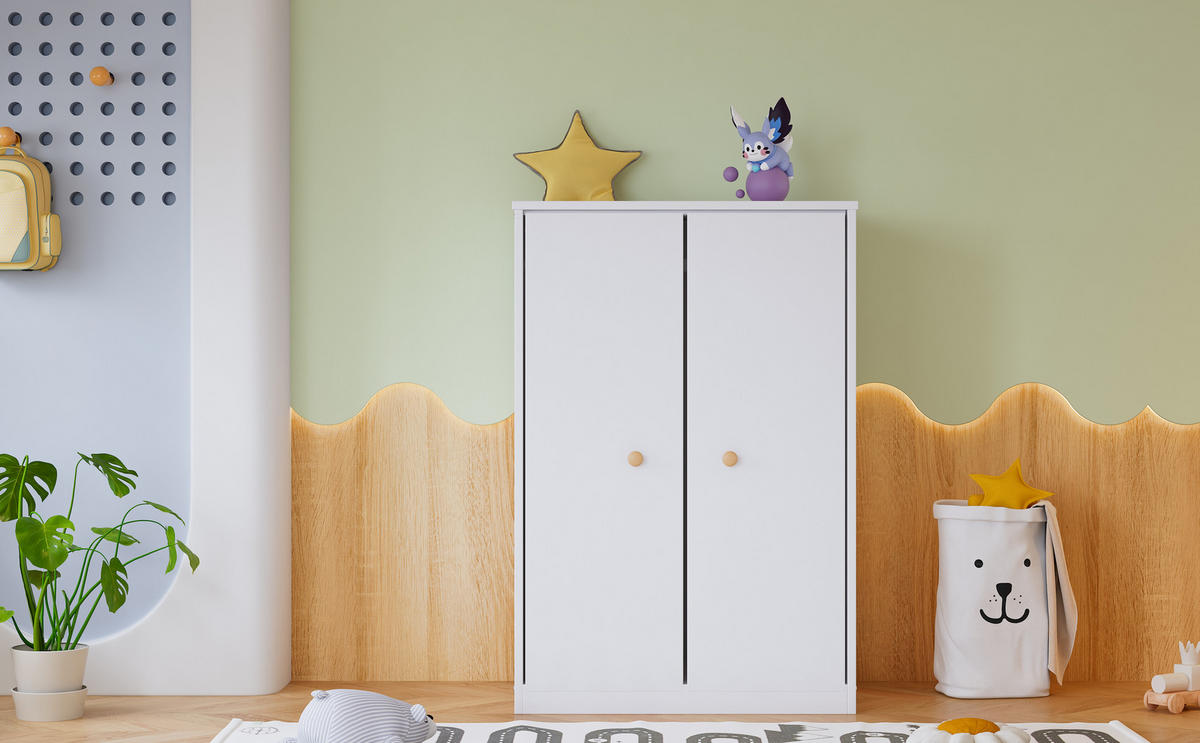KLEIDERSCHRANK 2-türig 80/50/120 cm in Weiß mit Kleiderstange - Weiß, Holz (80/120/50cm) - BEAOK