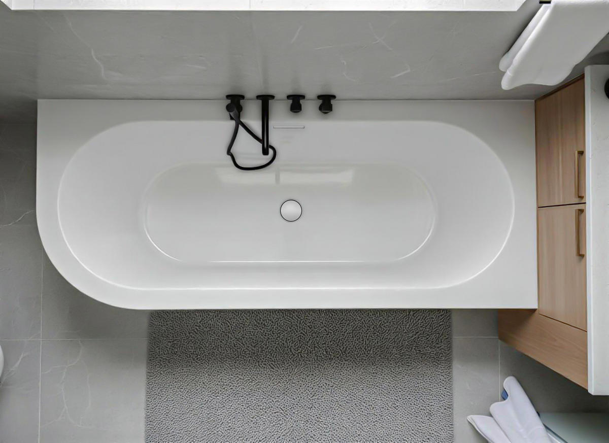 ECKBADEWANNE alva rechts freistehend 170x80 cm, Set mit Klick-Klack-Ablauf - Weiß, Kunststoff (80/58/170cm) - bad land
