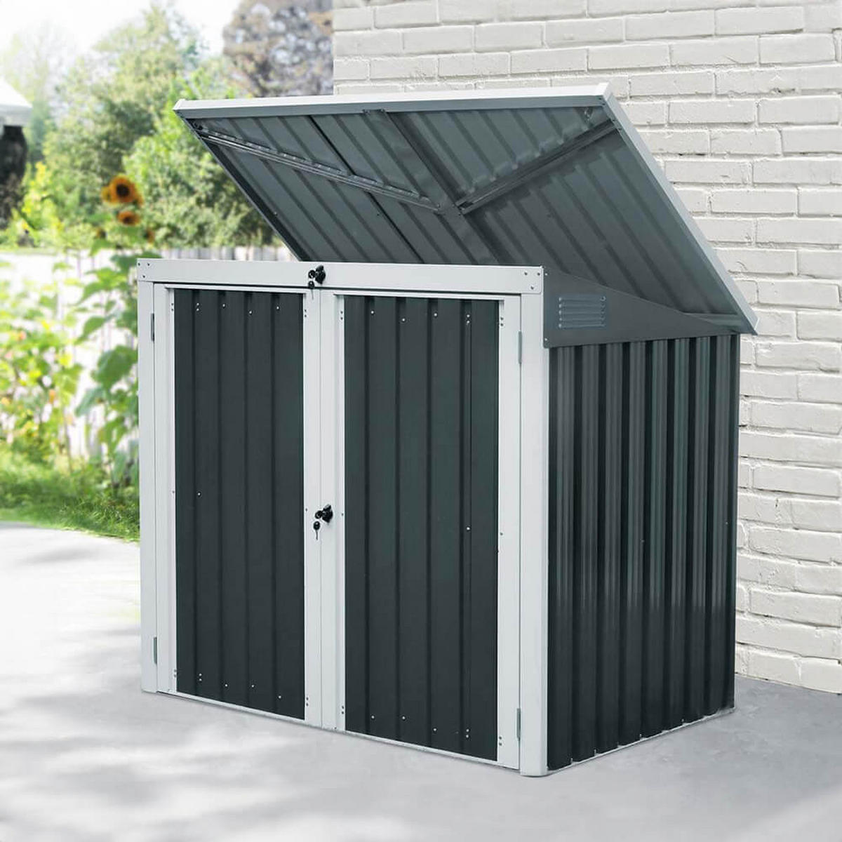MÜLLTONNENBOX BASURA M - 2x 240L - Anthrazit, Metall (158/134/101cm) - Home Deluxe