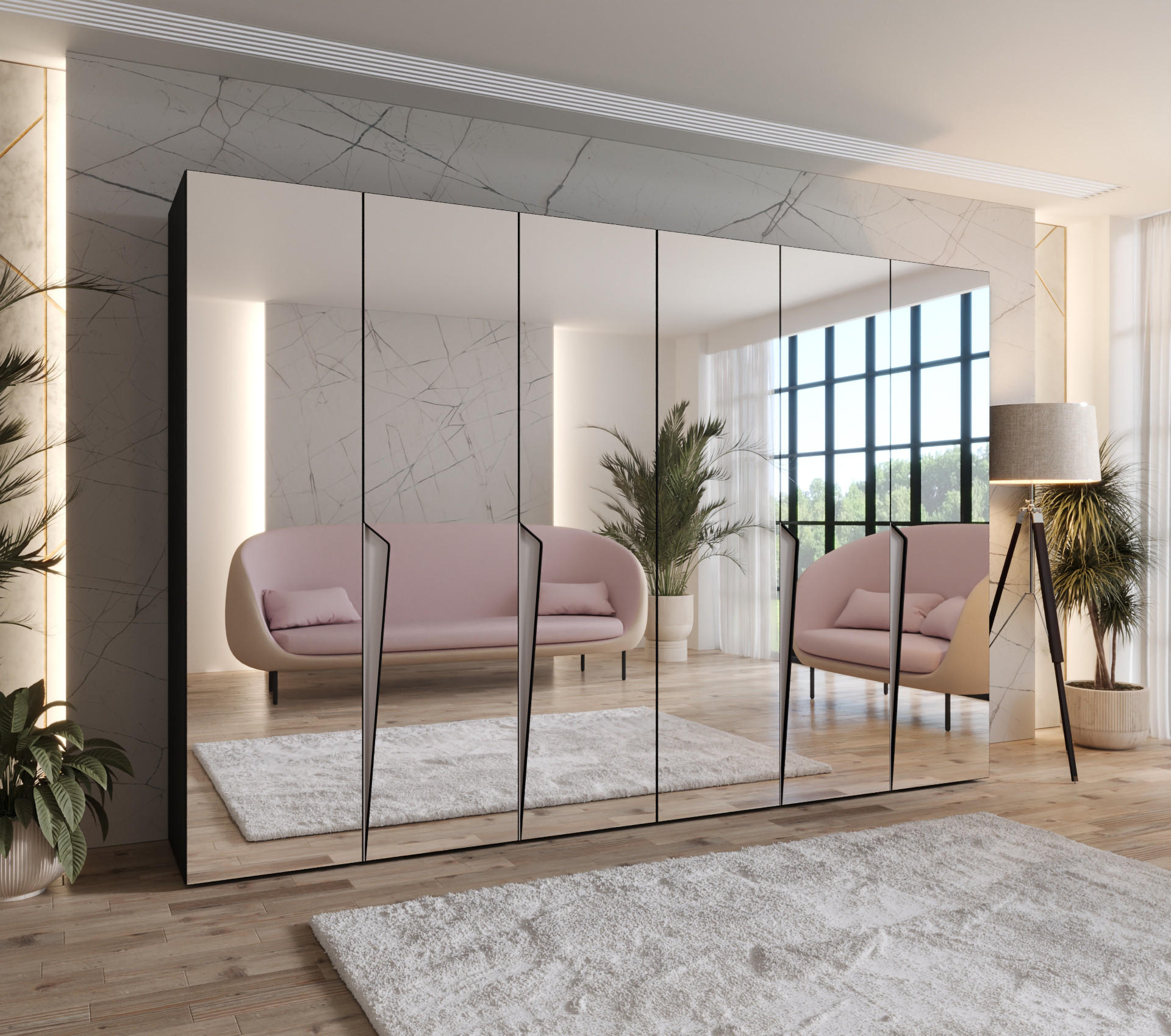 DREHTÜRENSCHRANK 202/300/52 6-türig - Beige/Schwarz, Holz/Metall (300/202/52cm) - Abiks Möbel