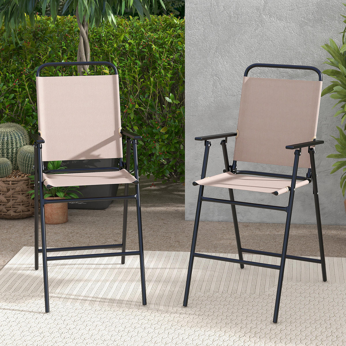BARHOCKER Beige(2er-Set) - Beige, Metall (69/112/53cm) - COSTWAY