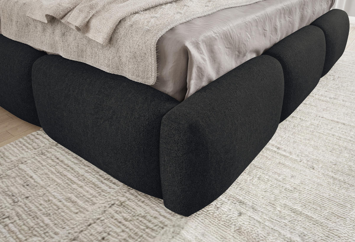 POLSTERBETT BOVA 160x200 cm mit Bettkasten,Lattenrost,Doppelbett,Boxspringbett-Optik-Schwarz - Schwarz, Holz (160/200cm) - Furnistar