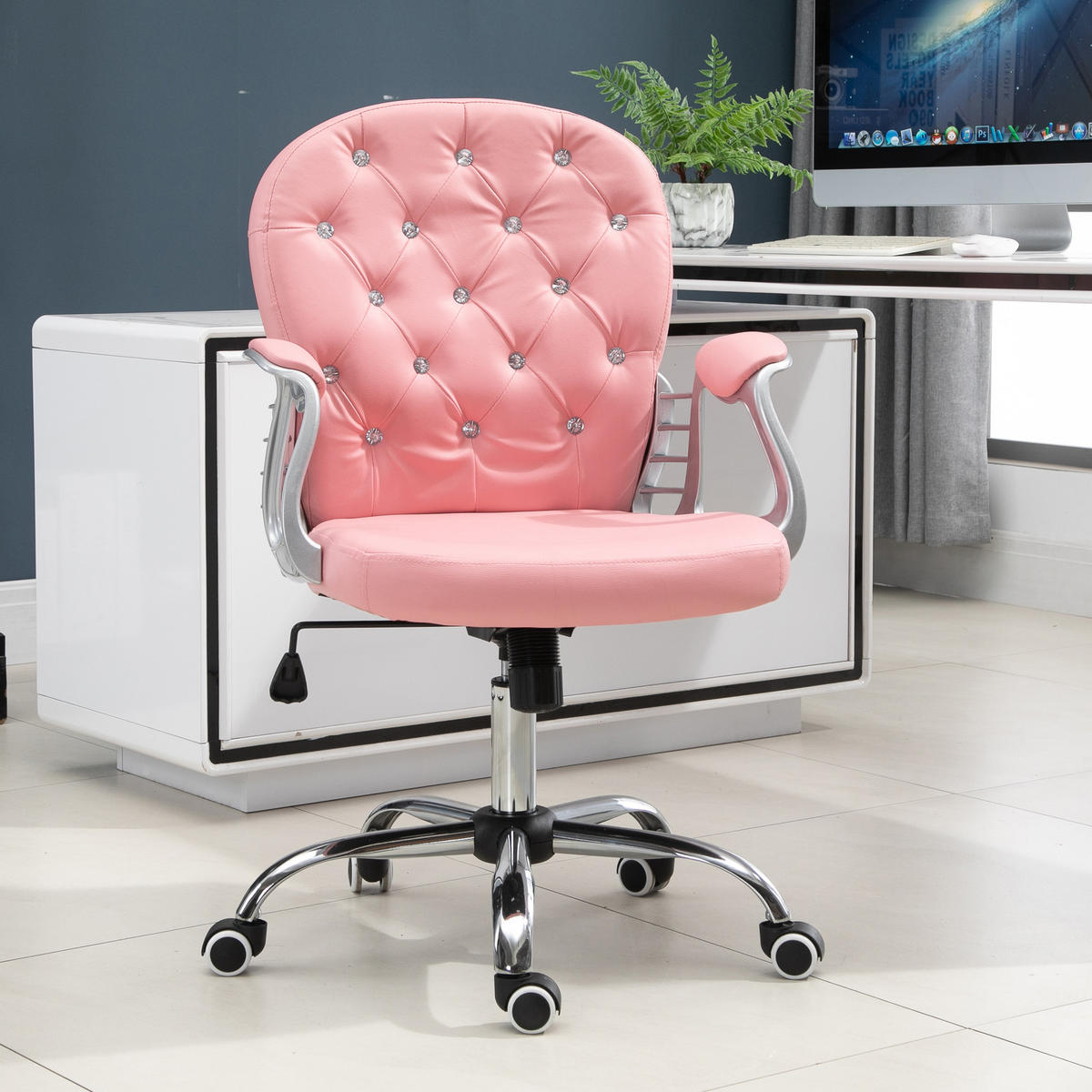 ERGONOMISCHER Bürostuhl Chefsessel Gepolsterte Rückenlehne Kunstleder Rosa - Rosa, Kunststoff (60.5/103/59.5cm) - Vinsetto