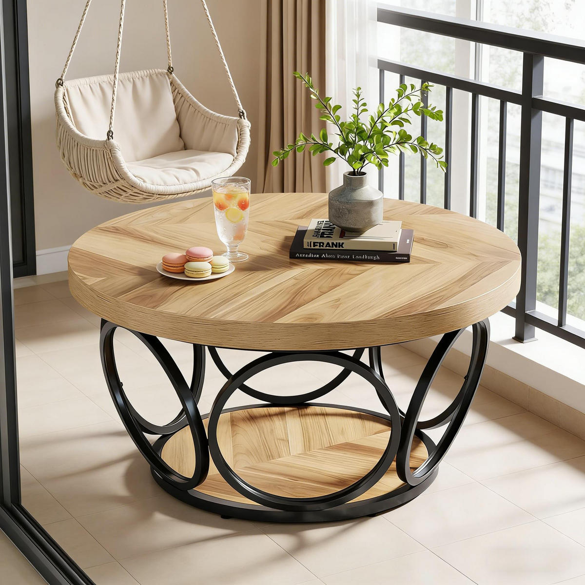 COUCHTISCH Schwarz-Braun 80/80/43 cm - Schwarz, Metall (80/80/43cm) - PANGIVO