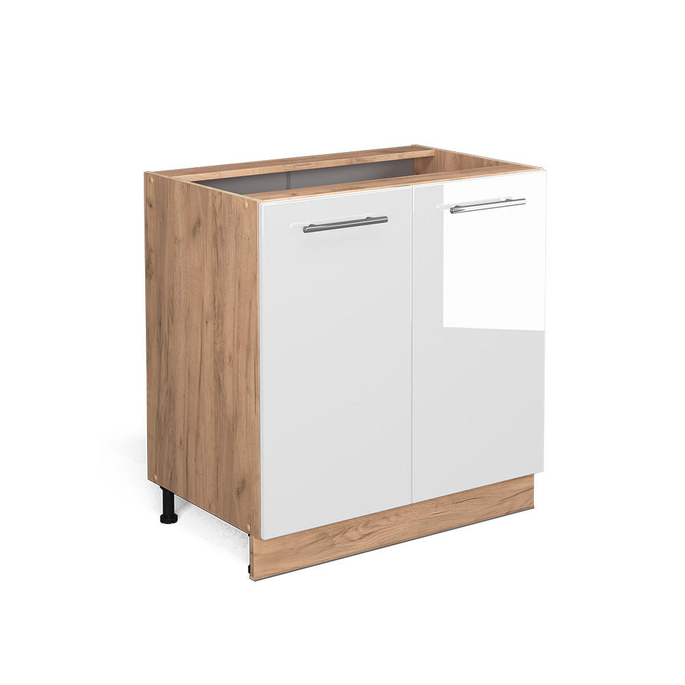 KÜCHENUNTERSCHRANK Fame-Line Weiß Hochglanz 80 cm mit Regal, ohne Arbeitsplatte - Honigeiche/Weiß Hochglanz, Holzwerkstoff (80/82/51.6cm) - Vicco