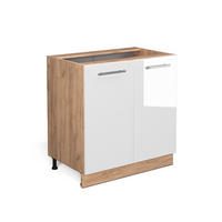KÜCHENUNTERSCHRANK Fame-Line Weiß Hochglanz 80 cm mit Regal, ohne Arbeitsplatte - Honigeiche/Weiß Hochglanz, Holzwerkstoff (80/82/51.6cm) - Vicco