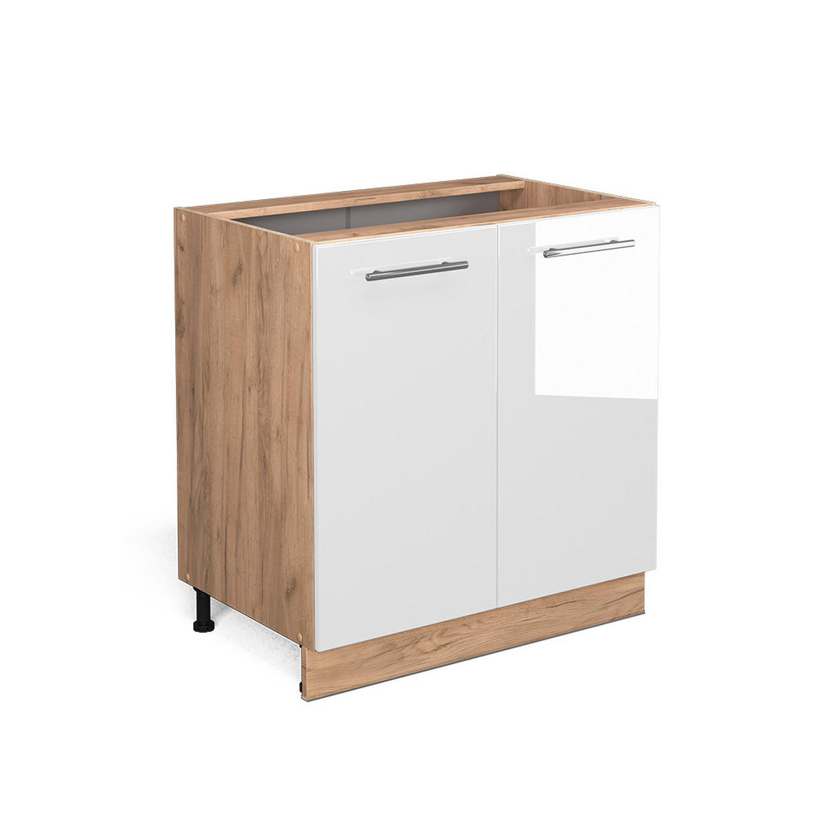 KÜCHENUNTERSCHRANK Fame-Line Weiß Hochglanz 80 cm mit Regal, ohne Arbeitsplatte - Honigeiche/Weiß Hochglanz, Holzwerkstoff (80/82/51.6cm) - Vicco