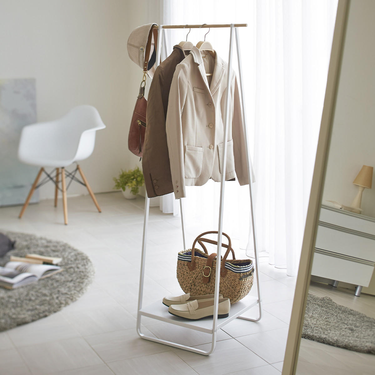 KLEIDERSTÄNDER aus Metall und Holz - H140 cm - Weiß, Metall (47/140/52cm) - Yamazaki