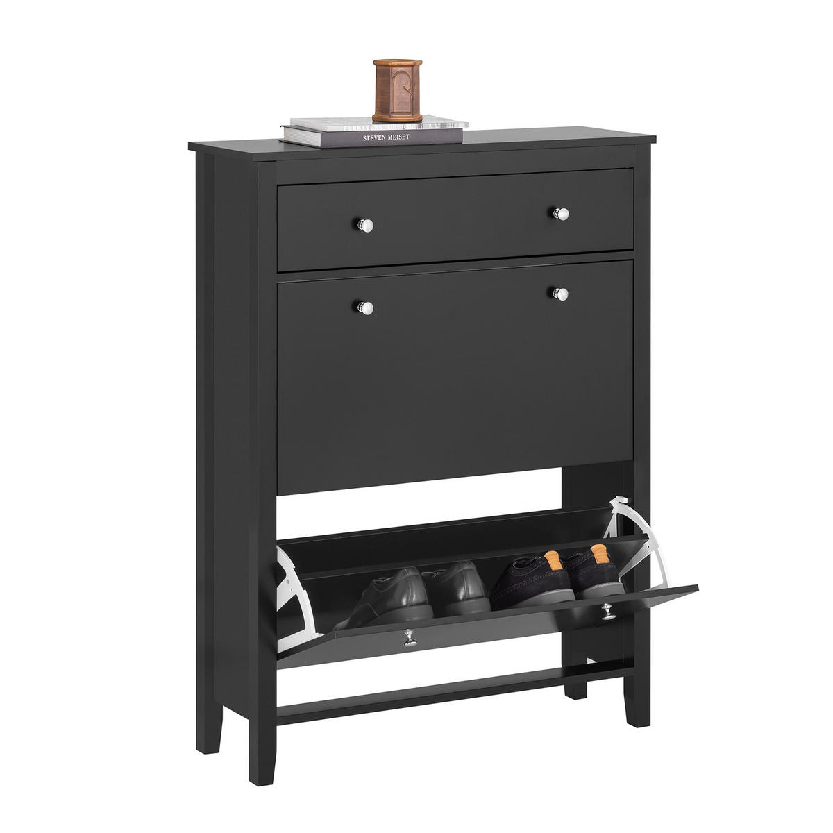 SCHUHSCHRANK Schwarz - Schwarz, Holzwerkstoff (80/108/25cm) - SoBuy