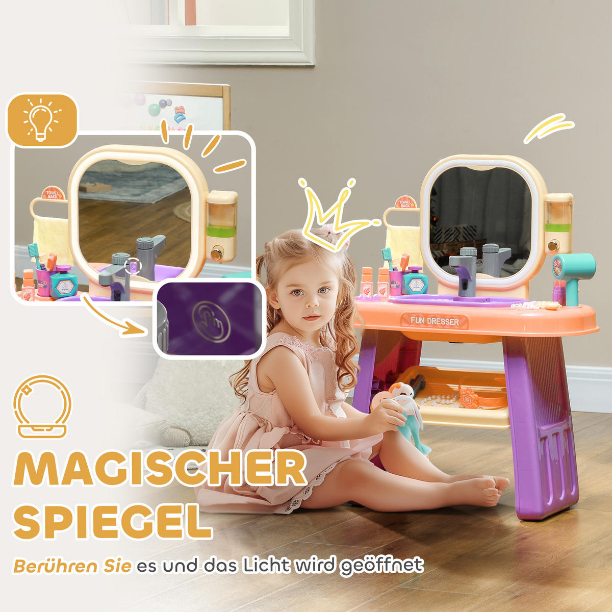 SCHMINKTISCH für 3-6 Jahre Kinder - Violett, Kunststoff (29/71/55cm) - AIYAPLAY