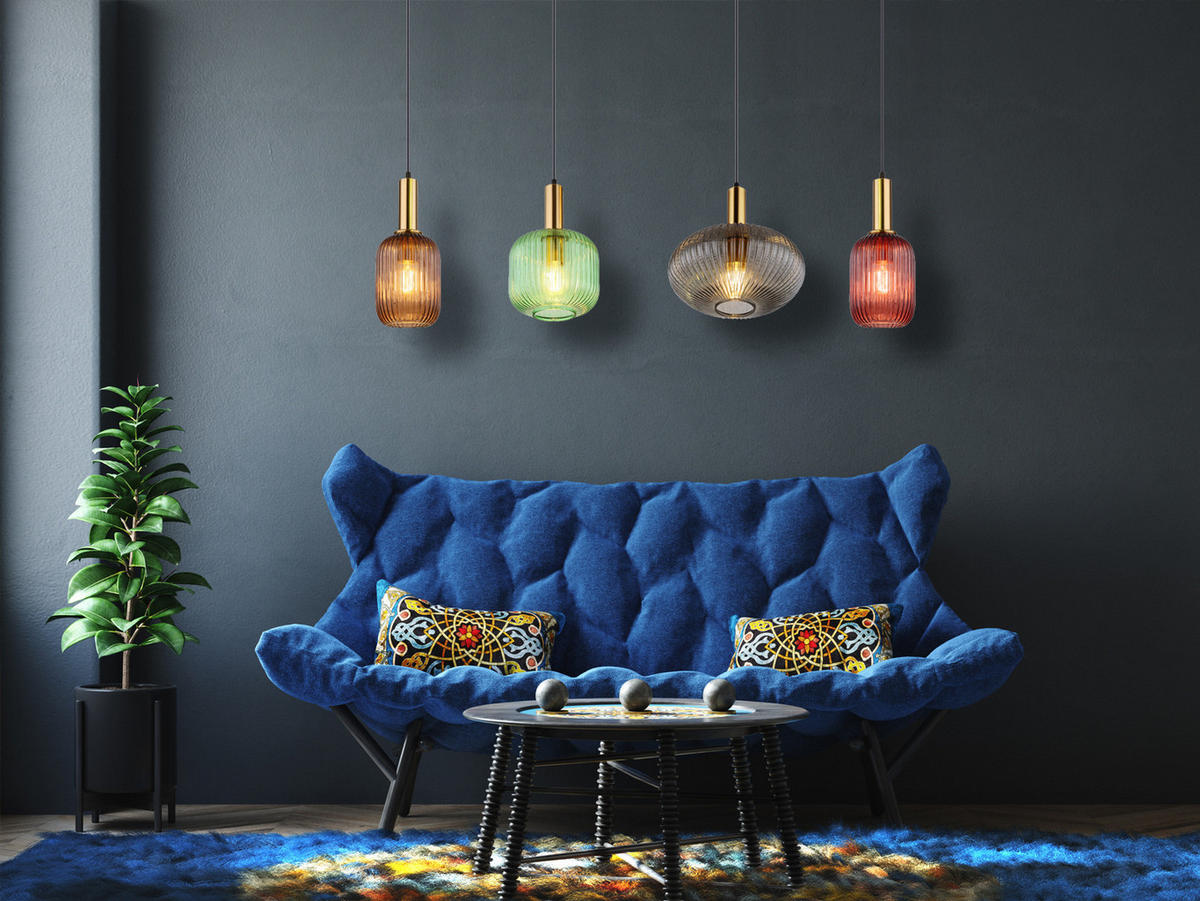 LED-PENDELLEUCHTE Breite 115cm, Lampenschirme Glas Bunt - Hellbraun/Messingfarben, Glas/Metall (30/115/120cm) - meineWunschleuchte