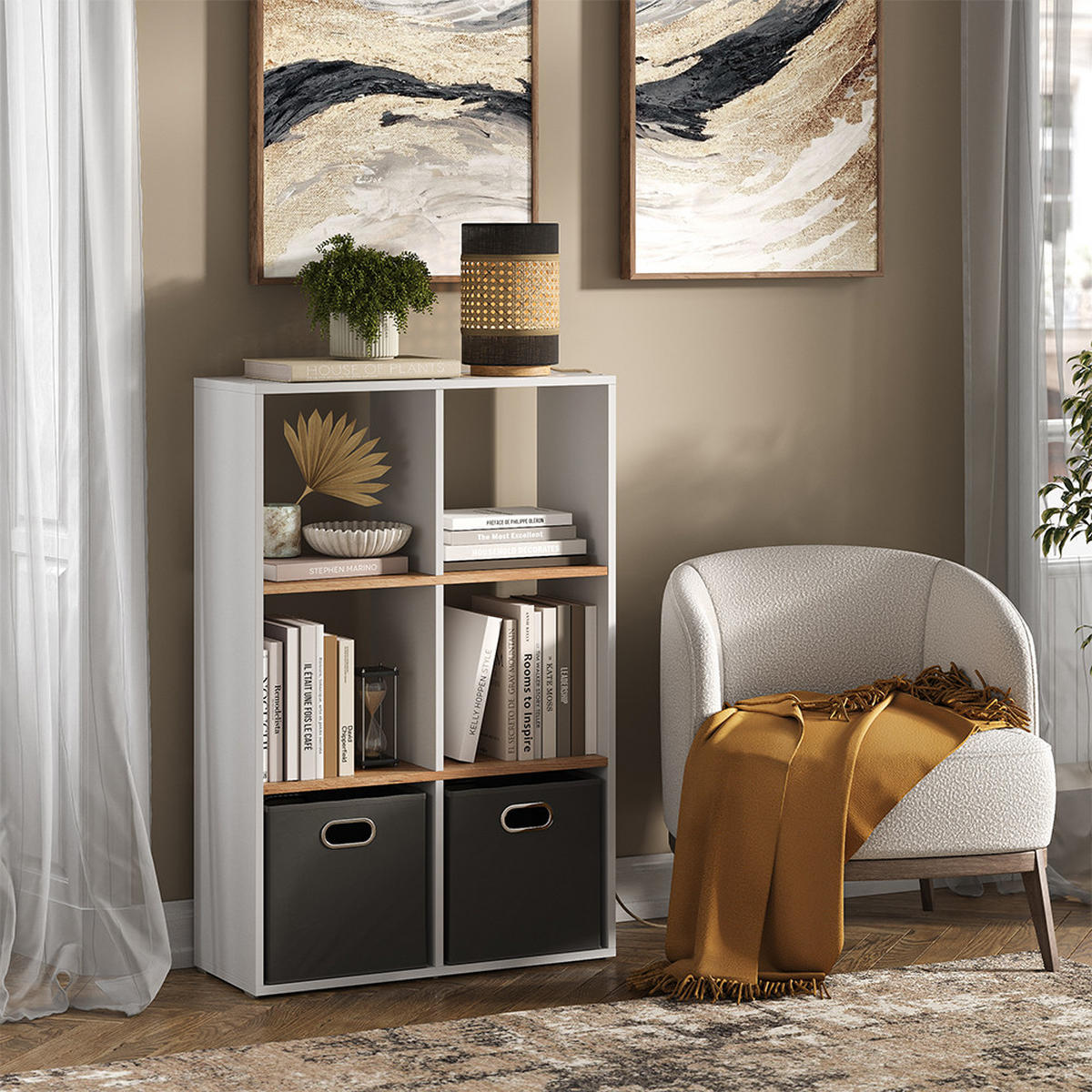 RAUMTEILER Karree Weiß 72 x 107.8 cm - Honigeiche/Weiß, Holzwerkstoff (72/107.8/29cm) - Vicco