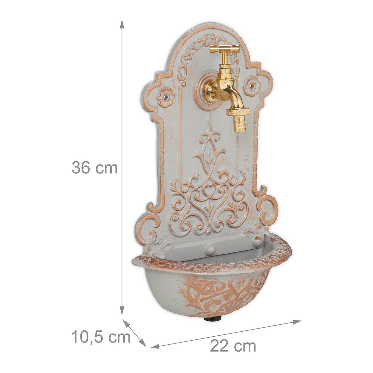 WANDBRUNNEN - Grau, Metall (10.5/22/36cm) - Relaxdays