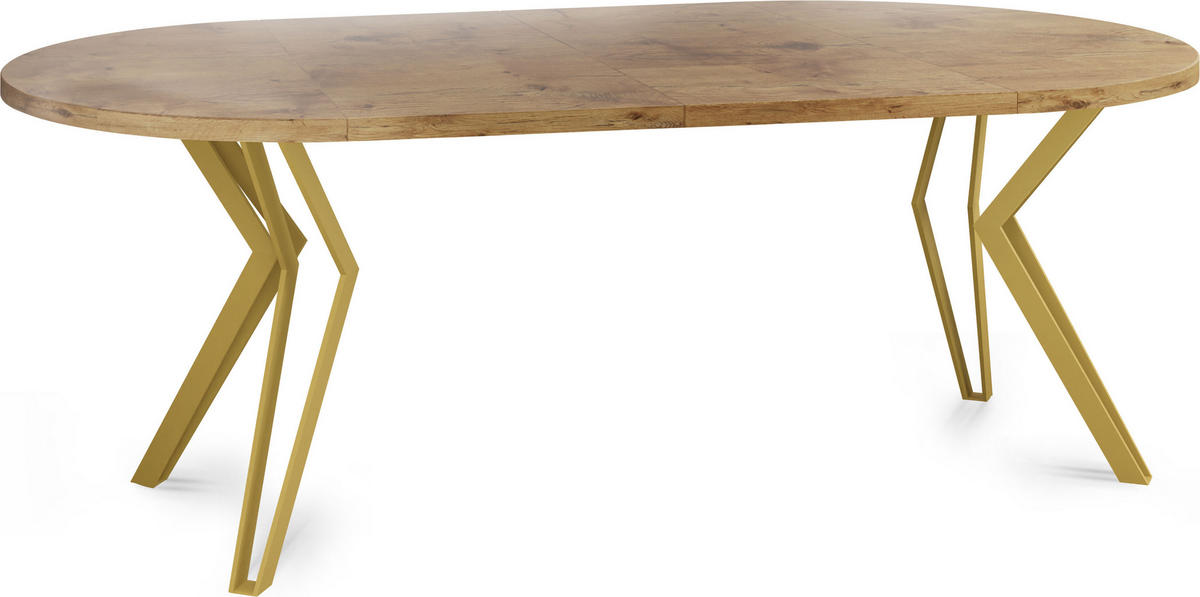 ESSTISCH Daisy runder ausziehbarer, Lancelot Eiche 120-200/100/76 cm - Eichefarben/Goldfarben, Holzwerkstoff/Metall (120/120/76cm) - WFL GROUP