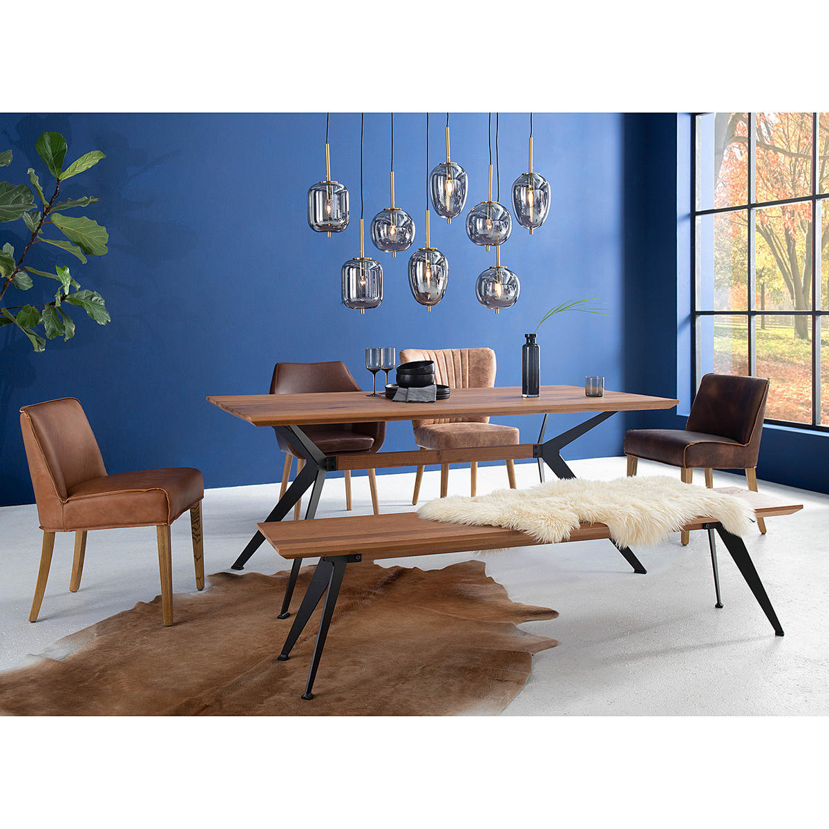 ESSTISCH - Metall / Massivholz - Schwarz - Schwarz/Grün, Holz/Metall (90/180/77cm) - home24
