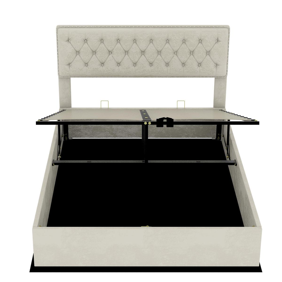STAURAUMBETT 160/200 cm DE-35445 mit Gaslift-Staufach Beige - Beige, Metall (160/200cm) - ComfortXL