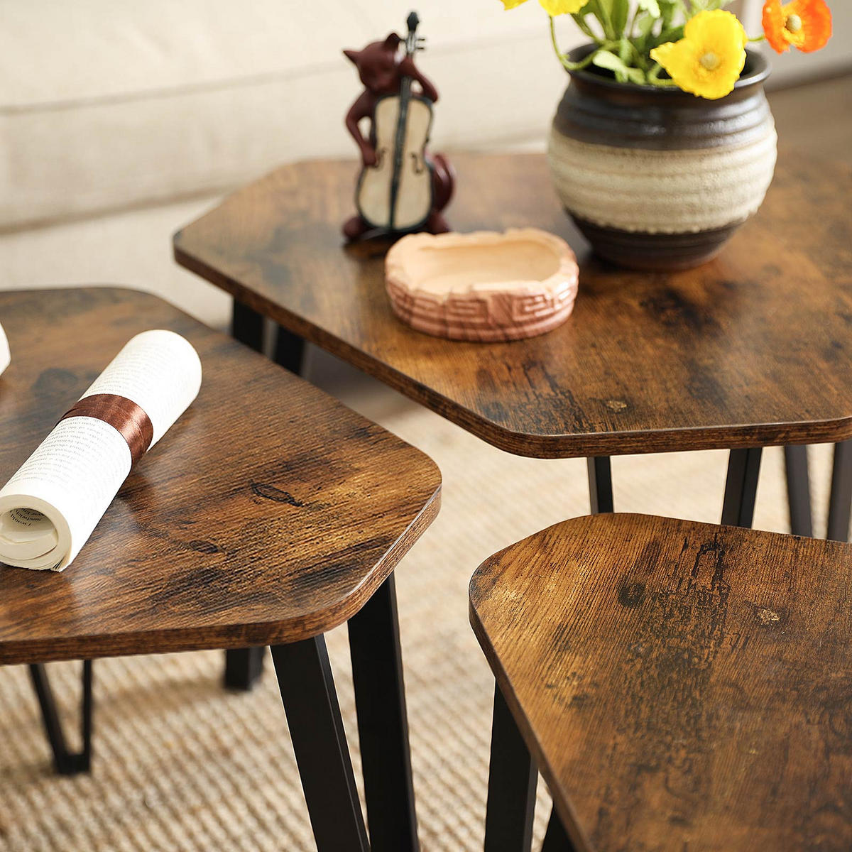 BEISTELLTISCH NACHTTISCH 3ER-SET - Braun, Holzwerkstoff (58.7/51.9/46cm) - Hansiro
