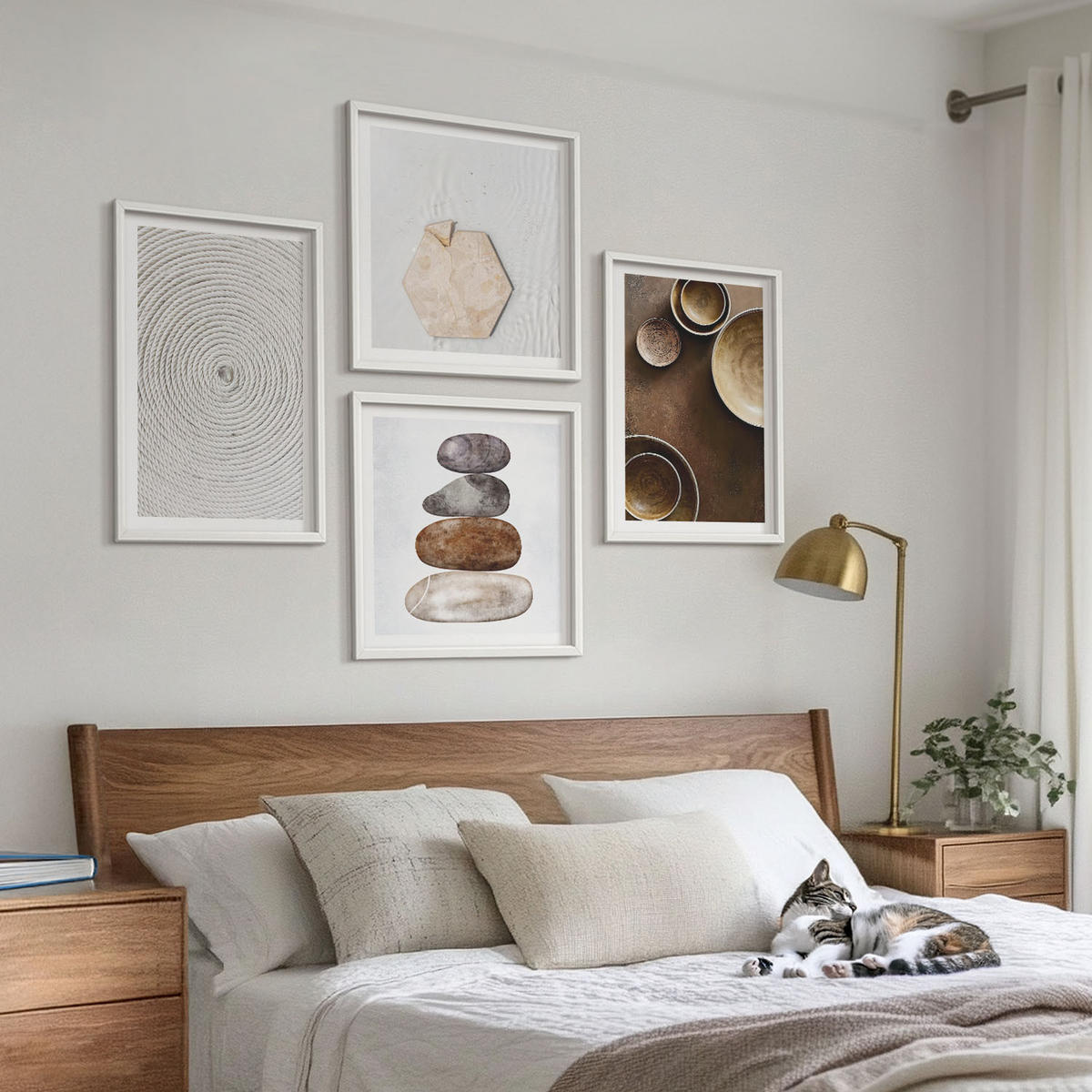 WANDBILDER 4er-Set - 50x50 cm & 40x60 cm Weißer Rahmen - Texturen in der modernen Kunst - Weiß, Kunststoff (50/50cm) - ArtPrintCave