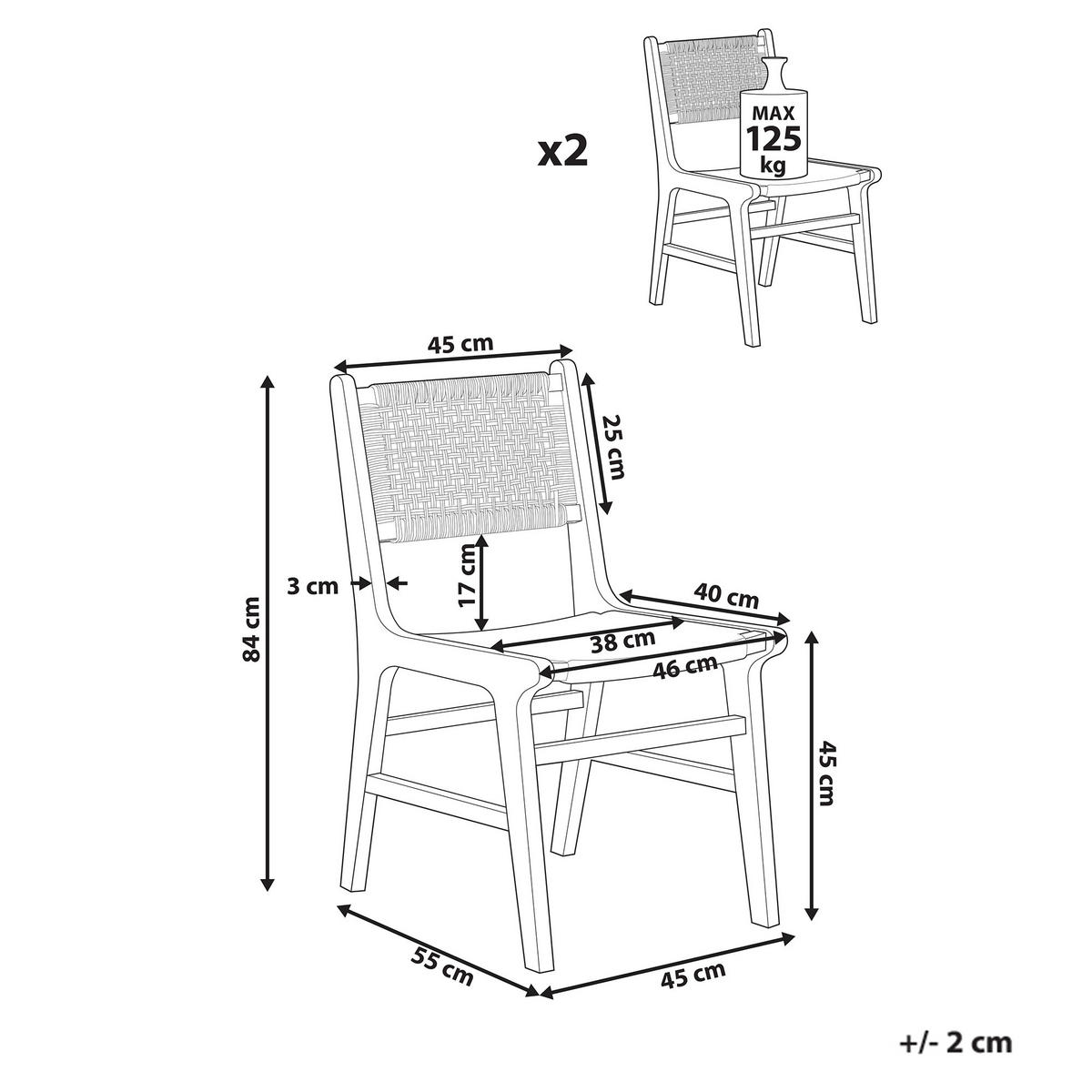 ESSZIMMERSTUHL 2er-Set Holz Braun/Beige Ozella - Braun, Holz (46/84/55cm) - Beliani