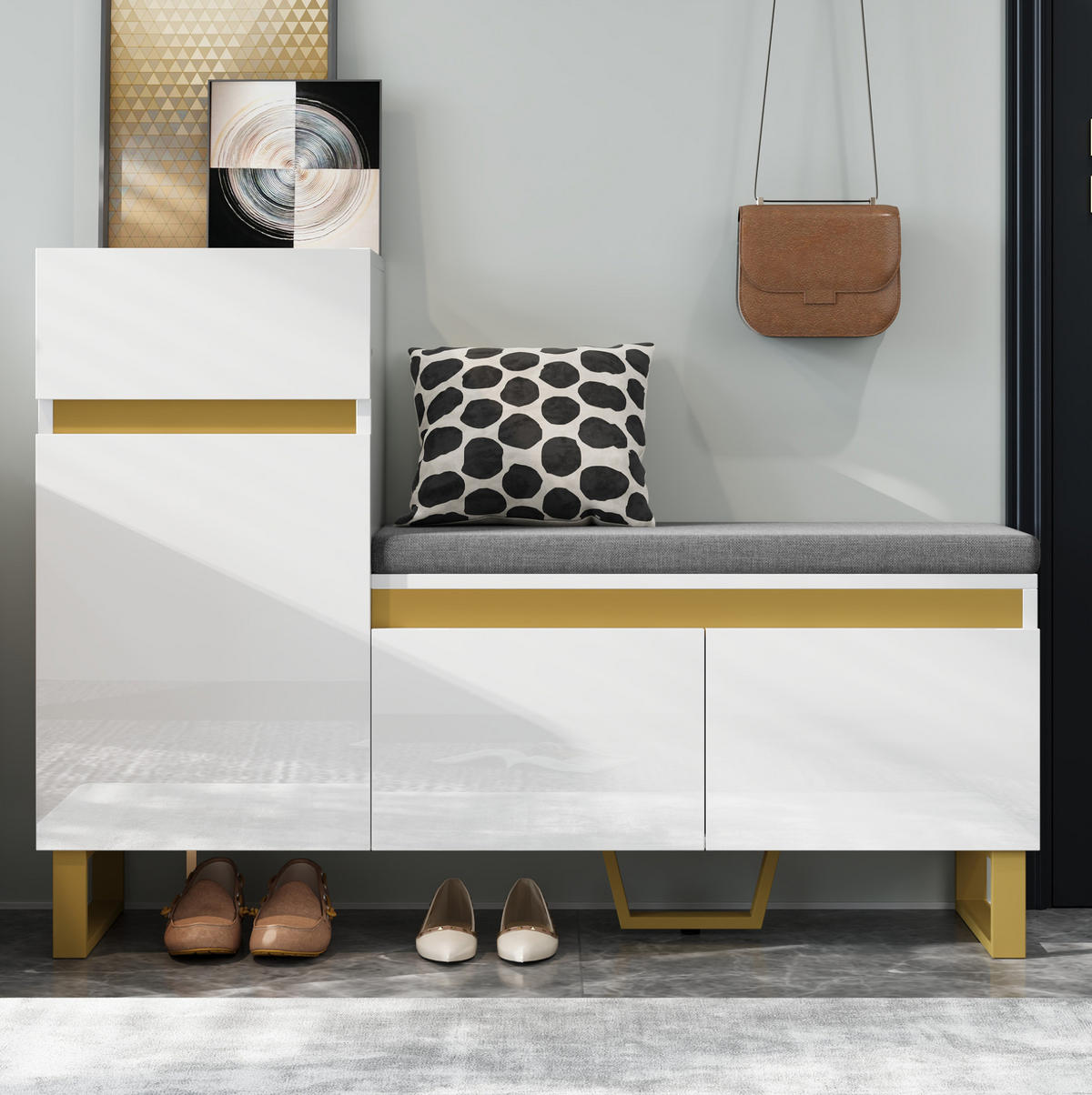 SCHUHSCHRANK aus MDF 120x35x85cm in Weiß mit Sitzbank - Weiß, Holzwerkstoff (120/85/35cm) - Modfu