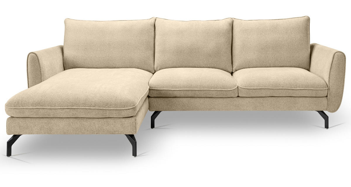 SOFA beige Webstoff 259 x 167 cm, Ecksofa 5-Sitzer, L-Sofa Ottomane links - Beige/Schwarz, Holz/Textil (259/167cm) - Inn.Furn