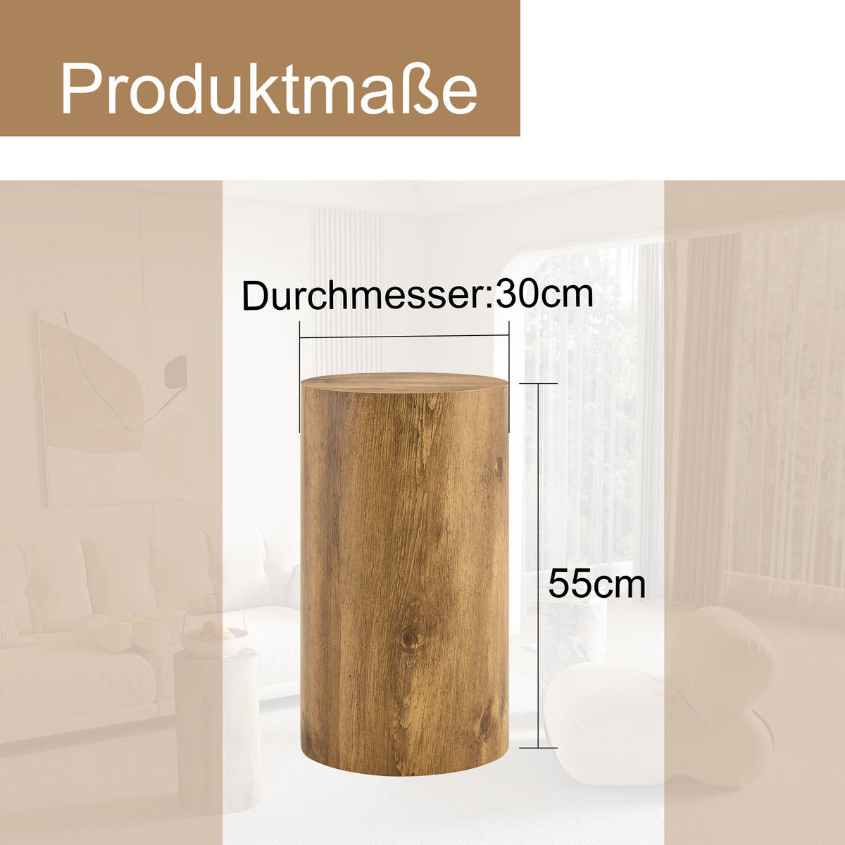 BEISTELLTISCH 30/30/55 cm aus MDF mit runder Tischplatte in Holzoptik, Holzfarben - Naturfarben, Holzwerkstoff (30/30/55cm) - Redom