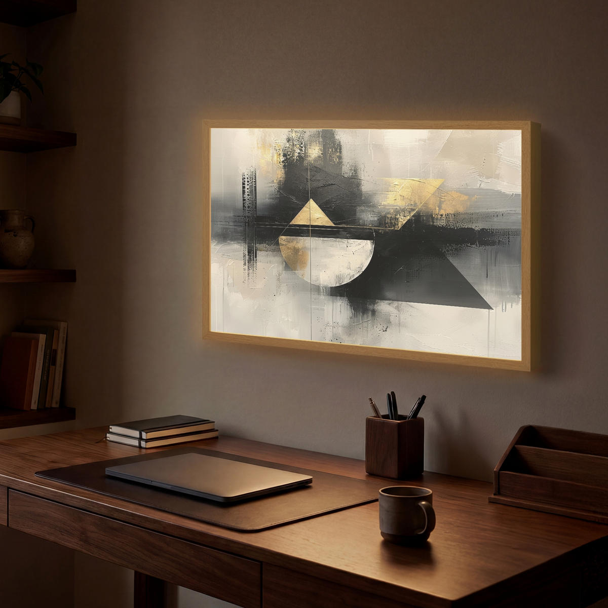 NÁSTĚNNÁ LAMPA S AKUMULÁTOREM Abstraktní - černá - barva - moderní 60x40 cm - šedá, kompozitní dřevo (60/40/8cm) - OnlyWow