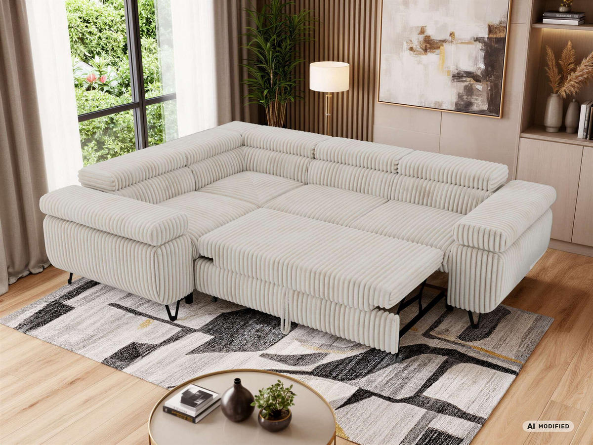 ECKSOFA FALCO L - Beige Cord - Links Seite - Beige/Creme, Textil/Metall (197/268cm) - MKS