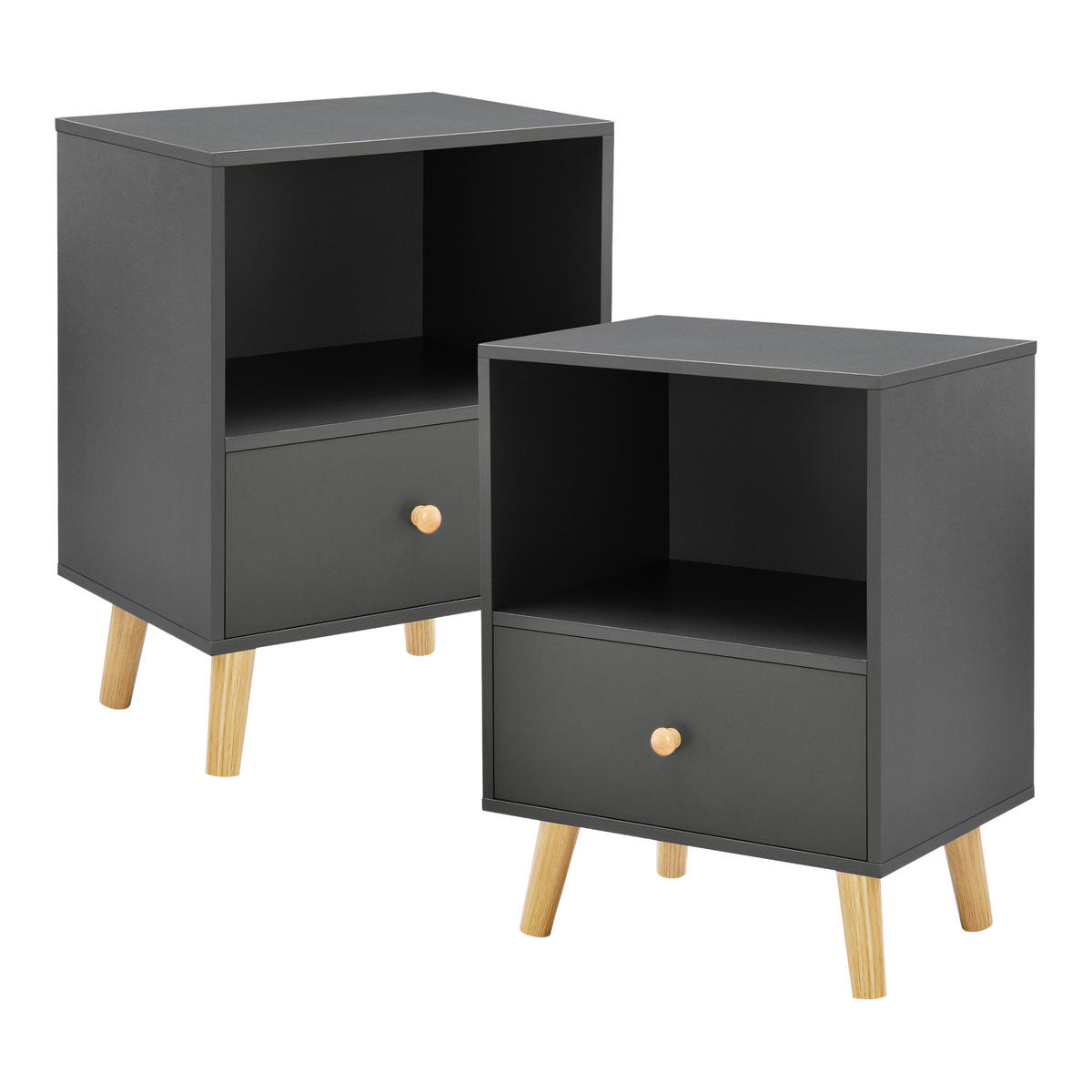 BEISTELLTISCH-SET 2 TLG. Sundsvall - Dunkelgrau, Holz/Holzwerkstoff (30/40/54cm) - [en.casa]