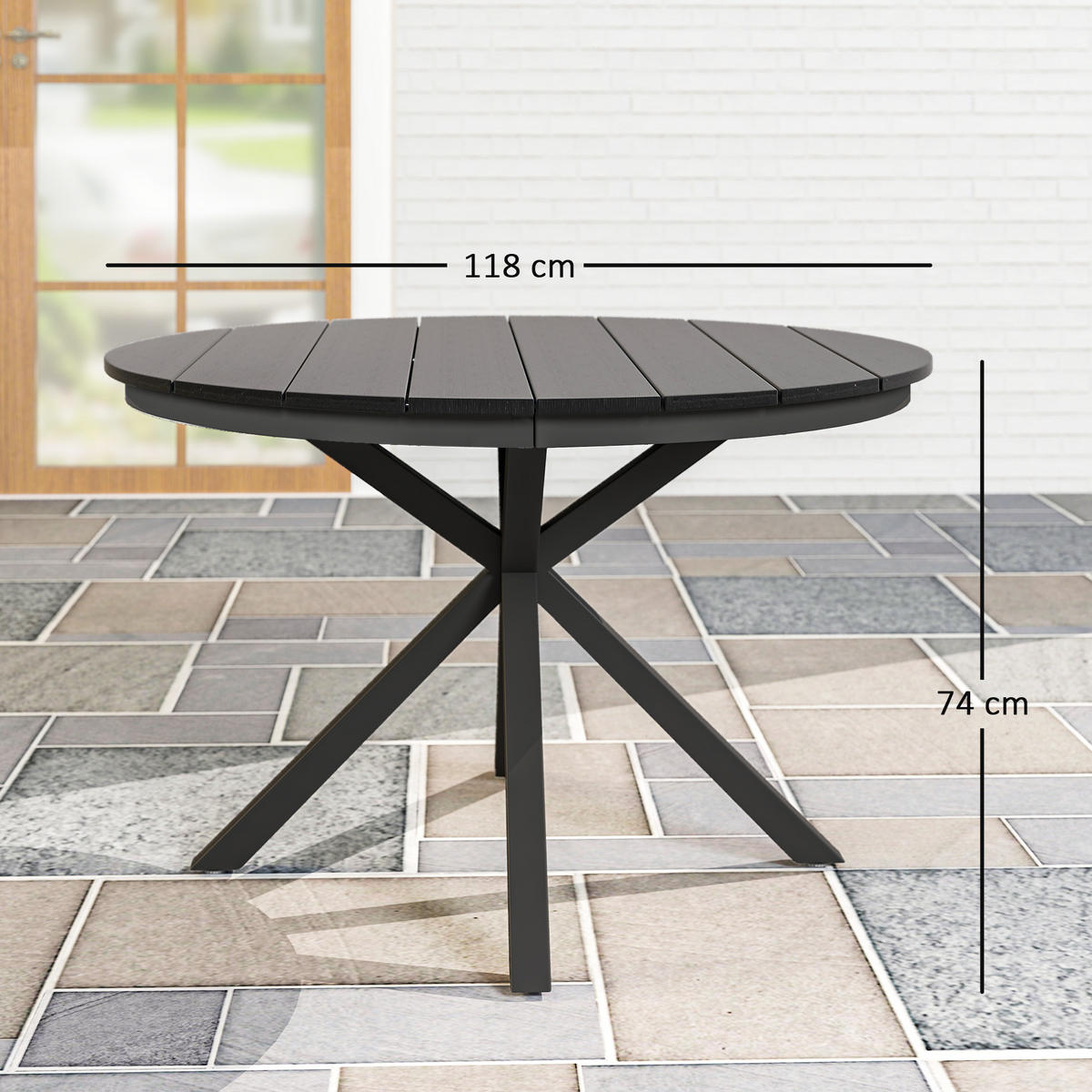 GARTENTISCH rund Ø118 Schwarz - Schwarz, Metall (118/118/74cm) - Outsunny